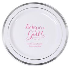 It's A Girl Premium Banded Plastic Plates