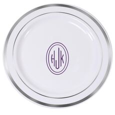 Outline Shaped Oval Monogram Premium Banded Plastic Plates