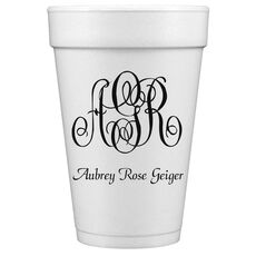 Large Script Monogram with Text Styrofoam Cups