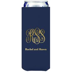 Large Script Monogram with Text Collapsible Slim Koozies