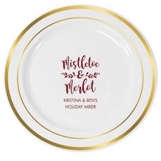 Mistletoe and Merlot Premium Banded Plastic Plates