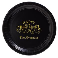 Hand Lettered Sparkle Happy New Year Paper Plates