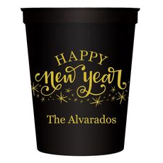 Hand Lettered Sparkle Happy New Year Stadium Cups