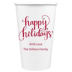 Hand Lettered Happy Holidays Paper Coffee Cups