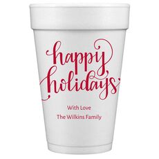 Hand Lettered Happy Holidays Styrofoam Cups