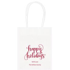 Hand Lettered Happy Holidays Mini Twisted Handled Bags
