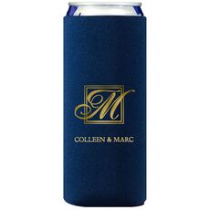 Framed Initial Plus Text Collapsible Slim Koozies