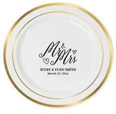 Mr. and Mrs. Hearts Premium Banded Plastic Plates