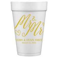 Mr. and Mrs. Hearts Styrofoam Cups