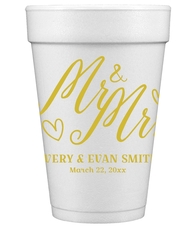 Mr. and Mrs. Hearts Styrofoam Cups