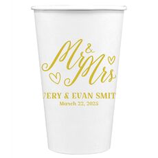 Mr. and Mrs. Hearts Paper Coffee Cups