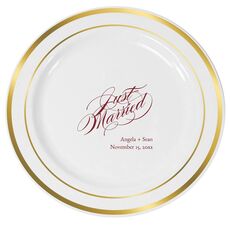 Romantic Just Married Premium Banded Plastic Plates
