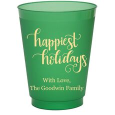Hand Lettered Happiest Holidays Colored Shatterproof Cups