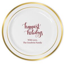 Hand Lettered Happiest Holidays Premium Banded Plastic Plates