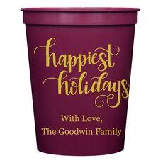 Hand Lettered Happiest Holidays Stadium Cups