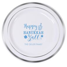 Happy Hanukkah Y'all Premium Banded Plastic Plates