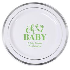 Oh Baby with Baby Feet Premium Banded Plastic Plates
