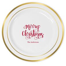Hand Lettered Merry Christmas Premium Banded Plastic Plates