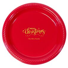 Hand Lettered Merry Christmas Scroll Plastic Plates