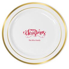Hand Lettered Merry Christmas Scroll Premium Banded Plastic Plates