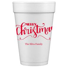 Hand Lettered Merry Christmas Scroll Styrofoam Cups