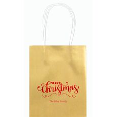 Hand Lettered Merry Christmas Scroll Mini Twisted Handled Bags