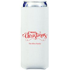 Hand Lettered Merry Christmas Scroll Collapsible Slim Koozies