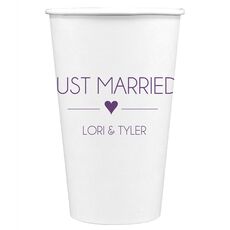 Just Married with Heart Paper Coffee Cups