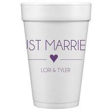 Just Married with Heart Styrofoam Cups