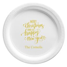 Hand Lettered Merry Christmas and Happy New Year Paper Plates