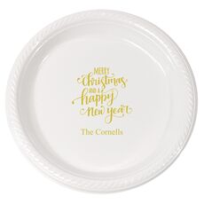 Hand Lettered Merry Christmas and Happy New Year Plastic Plates