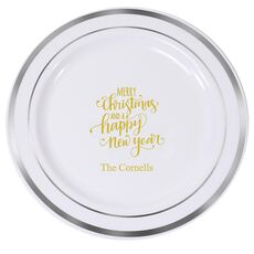 Hand Lettered Merry Christmas and Happy New Year Premium Banded Plastic Plates