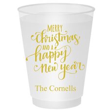 Hand Lettered Merry Christmas and Happy New Year Shatterproof Cups