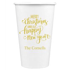 Hand Lettered Merry Christmas and Happy New Year Paper Coffee Cups