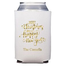 Hand Lettered Merry Christmas and Happy New Year Collapsible Huggers
