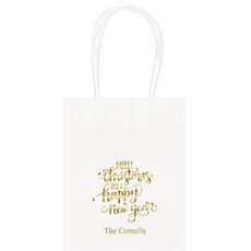 Hand Lettered Merry Christmas and Happy New Year Mini Twisted Handled Bags