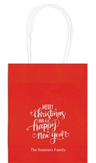 Hand Lettered Merry Christmas and Happy New Year Mini Twisted Handled Bags