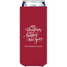 Hand Lettered Merry Christmas and Happy New Year Collapsible Slim Huggers
