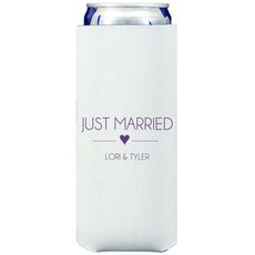 Just Married with Heart Collapsible Slim Koozies
