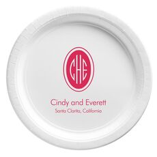 Outline Shaped Oval Monogram with Text Paper Plates
