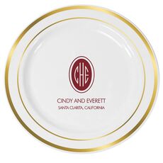 Outline Shaped Oval Monogram with Text Premium Banded Plastic Plates