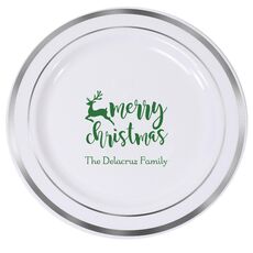 Merry Christmas Reindeer Premium Banded Plastic Plates