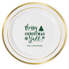 Merry Christmas Y'all Premium Banded Plastic Plates