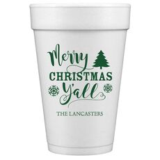Merry Christmas Y'all Styrofoam Cups