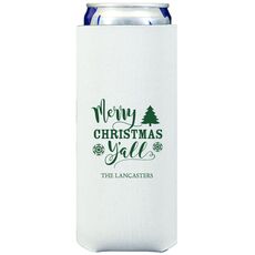 Merry Christmas Y'all Collapsible Slim Koozies