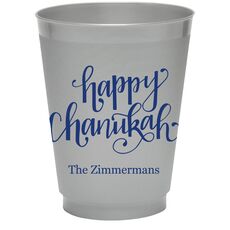 Hand Lettered Happy Chanukah Colored Shatterproof Cups