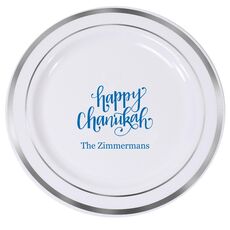 Hand Lettered Happy Chanukah Premium Banded Plastic Plates