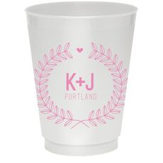 Laurel Wreath with Heart and Initials Colored Shatterproof Cups