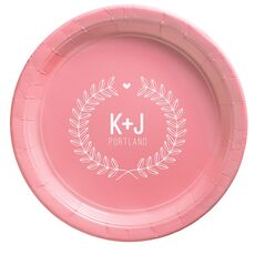 Laurel Wreath with Heart and Initials Paper Plates
