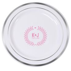 Laurel Wreath with Heart and Initials Premium Banded Plastic Plates